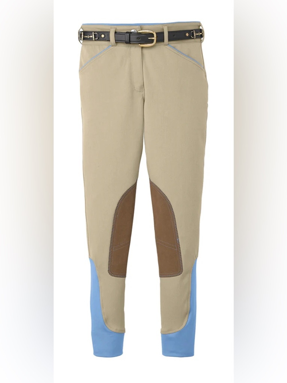 Dover Saddlery Wellesley Knee Patch Breeches Tan Blue Womens Size 26 Riding